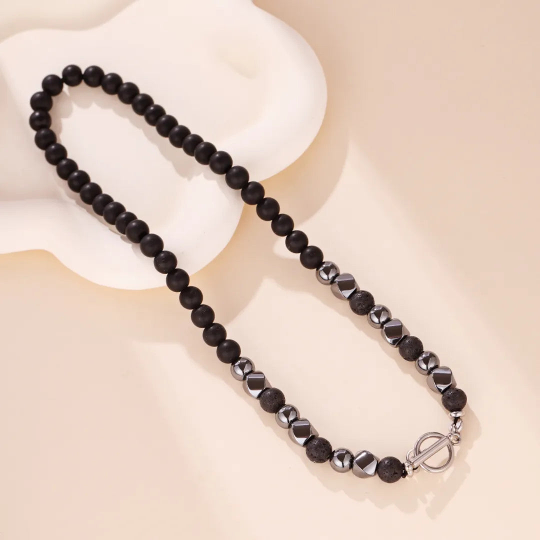 
Men's Hematite and Lava Stone Necklace "Dark Power"
