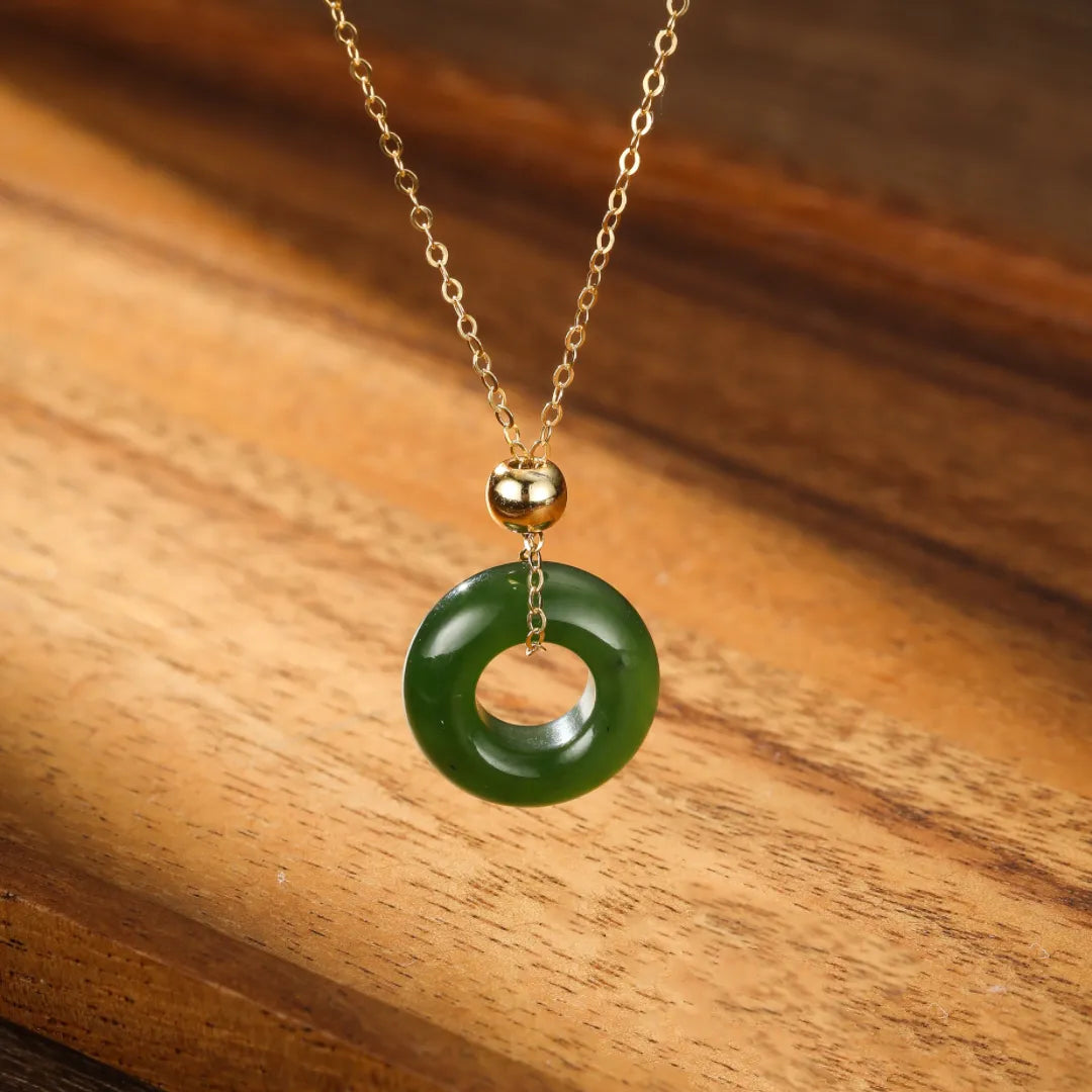 Jade Necklace "Serenity Green" Gold-Plated Silver