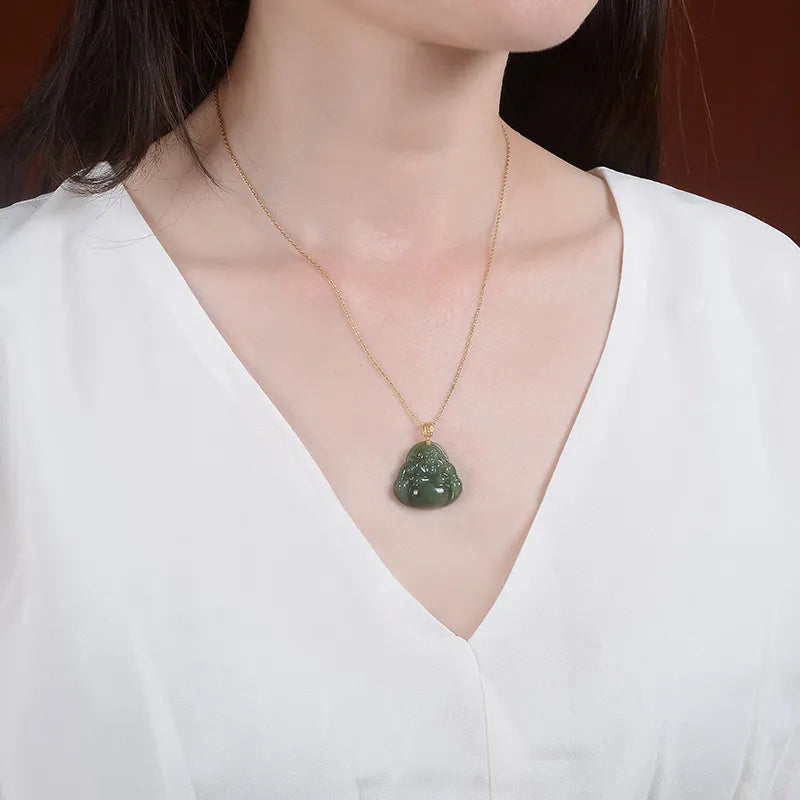 Collier Jade Bouddha "Protection Sacrée" Or