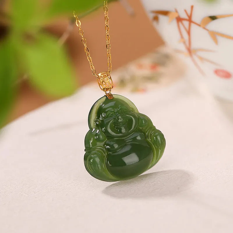 Collier Jade Bouddha "Protection Sacrée" Or