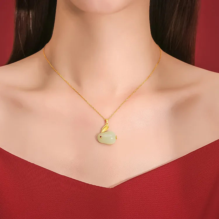 Collier Jade "Lapin Doux" Argent Doré Or