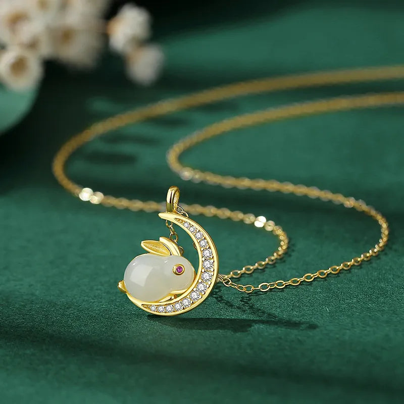 Collana Giada "Coniglio Lunare" Argento Dorato Oro