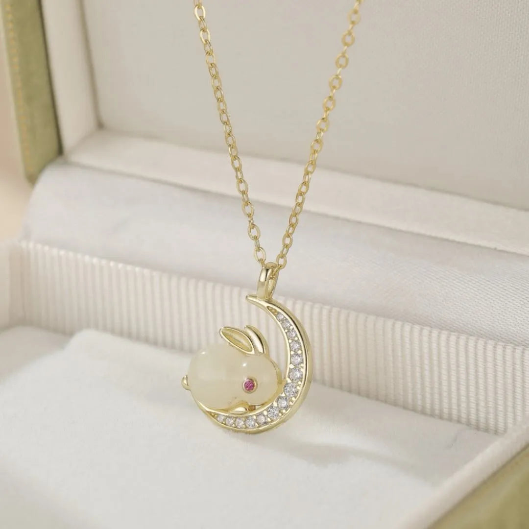 Collana Giada "Coniglio Lunare" Argento Dorato Oro