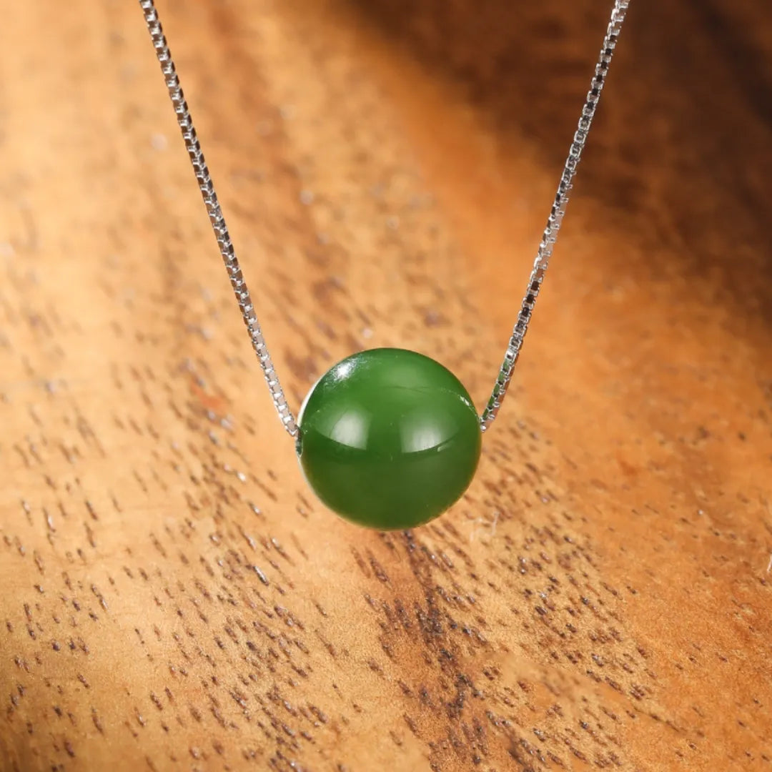 Collier Jade "Sphère Naturelle" Argent