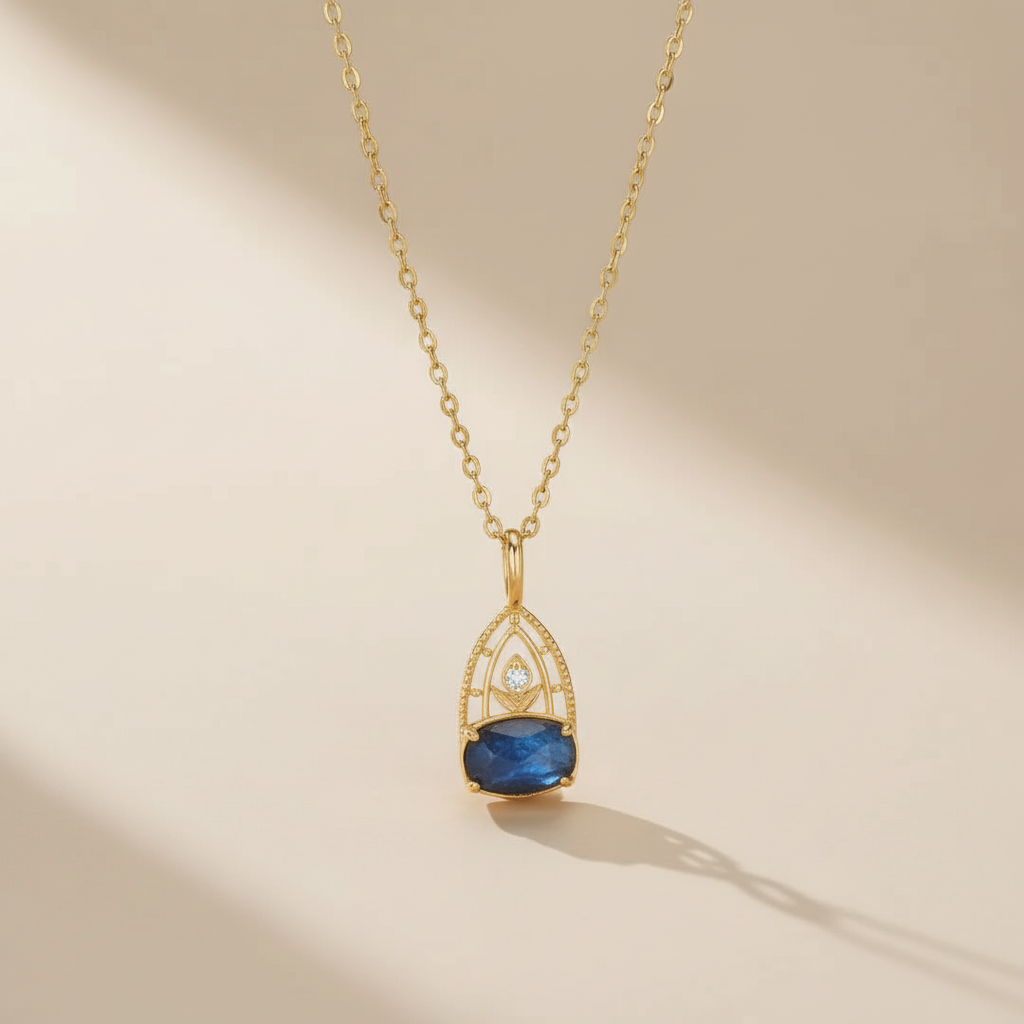 Labradorite and Lapis Lazuli Necklace "Astral Dream" Gold-Plated Silver