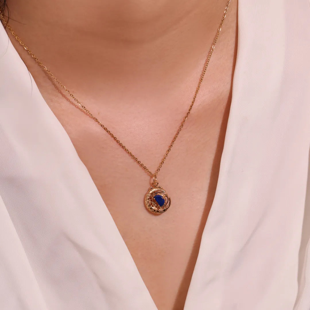 Lapis Lazuli Necklace "Beautiful Moon" Gold-Plated Silver