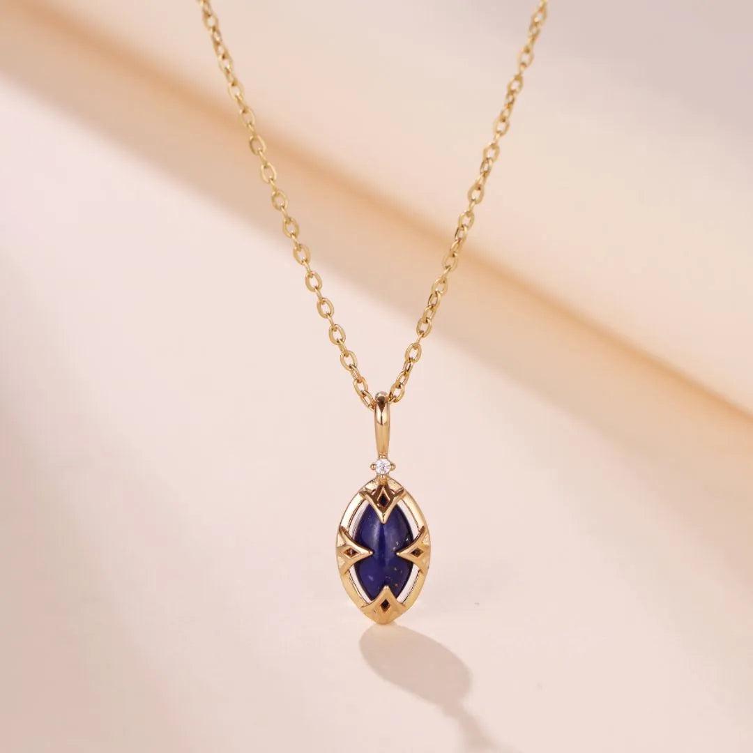 Lapis Lazuli and Clear Quartz Necklace "Marine Serenity" Gold-Plated Silver