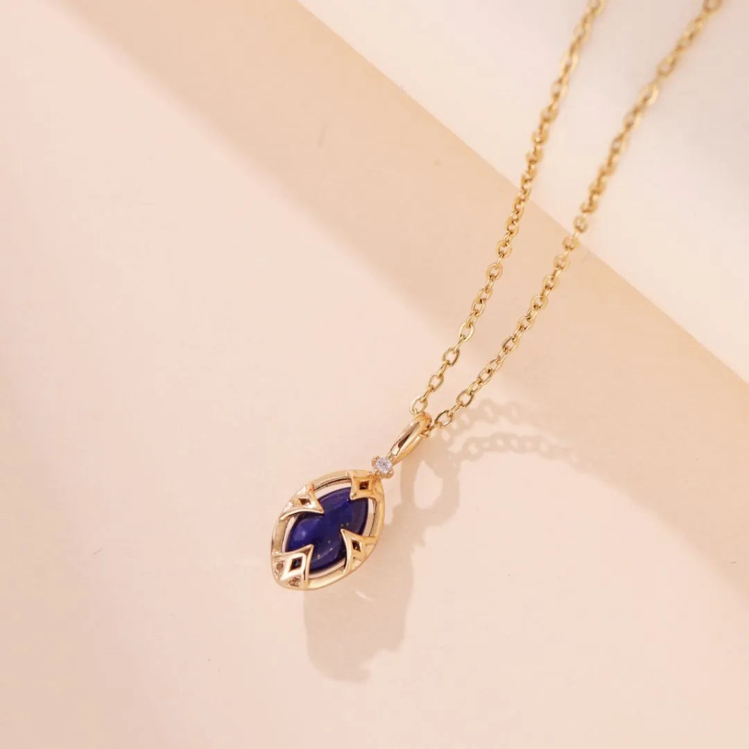 Lapis Lazuli and Clear Quartz Necklace "Marine Serenity" Gold-Plated Silver