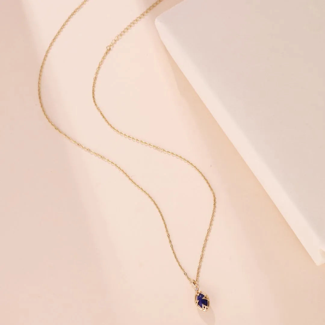 Lapis Lazuli and Clear Quartz Necklace "Marine Serenity" Gold-Plated Silver