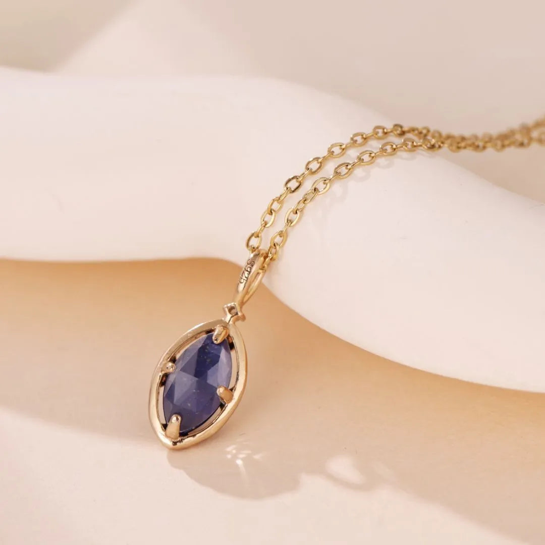 Lapis Lazuli and Clear Quartz Necklace "Marine Serenity" Gold-Plated Silver