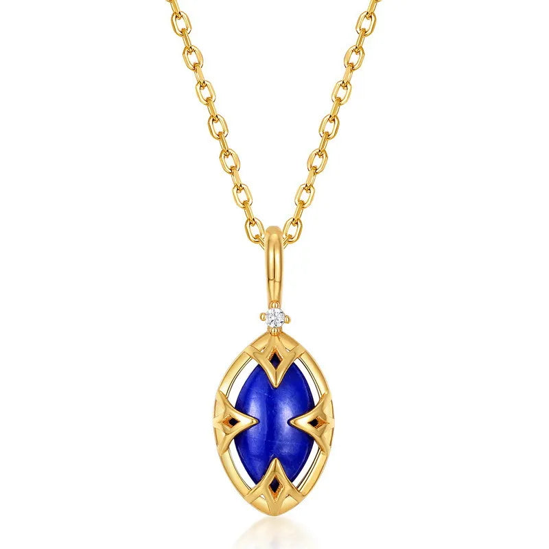 Lapis Lazuli and Clear Quartz Necklace "Marine Serenity" Gold-Plated Silver