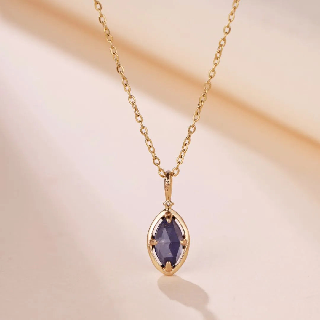 Lapis Lazuli and Clear Quartz Necklace "Marine Serenity" Gold-Plated Silver