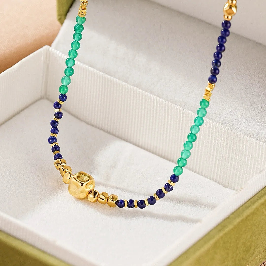 Collana Lapislazzuli e Giada "Saggezza Interiore" Argento Dorato Oro