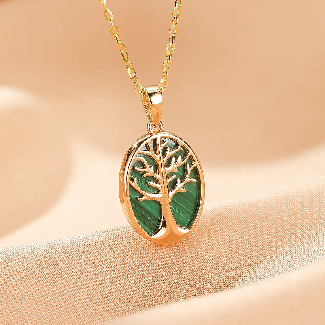 Collier Arbre de Vie Malachite "Croissance Naturelle" Argent Doré Or