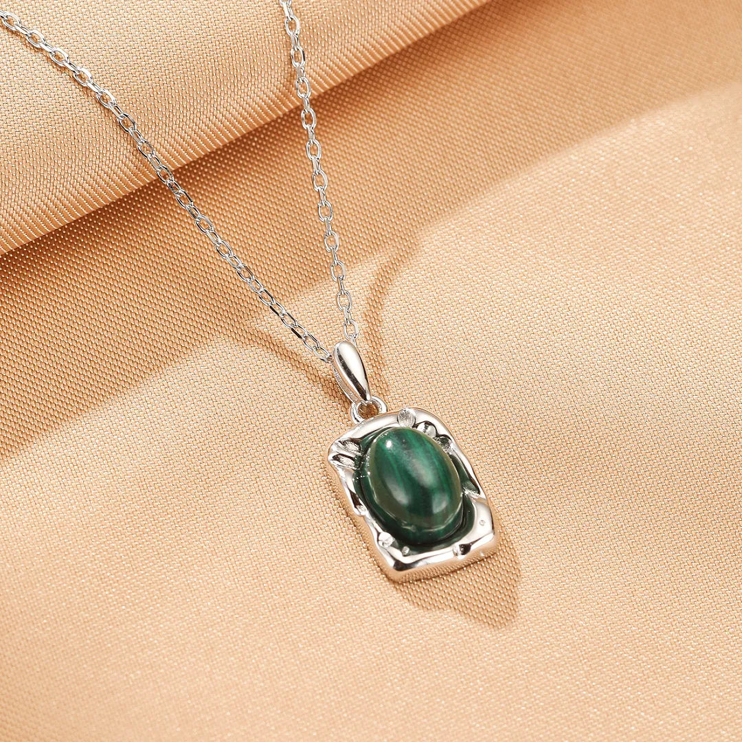 Collier Malachite "Élégance Intemporelle" Argent
