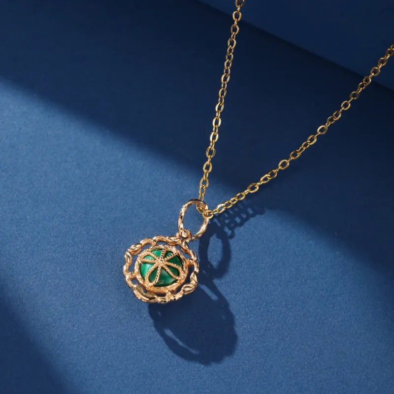 Malachite and Rutile Quartz Necklace ''Royal Dream'', Gold Plated Silver