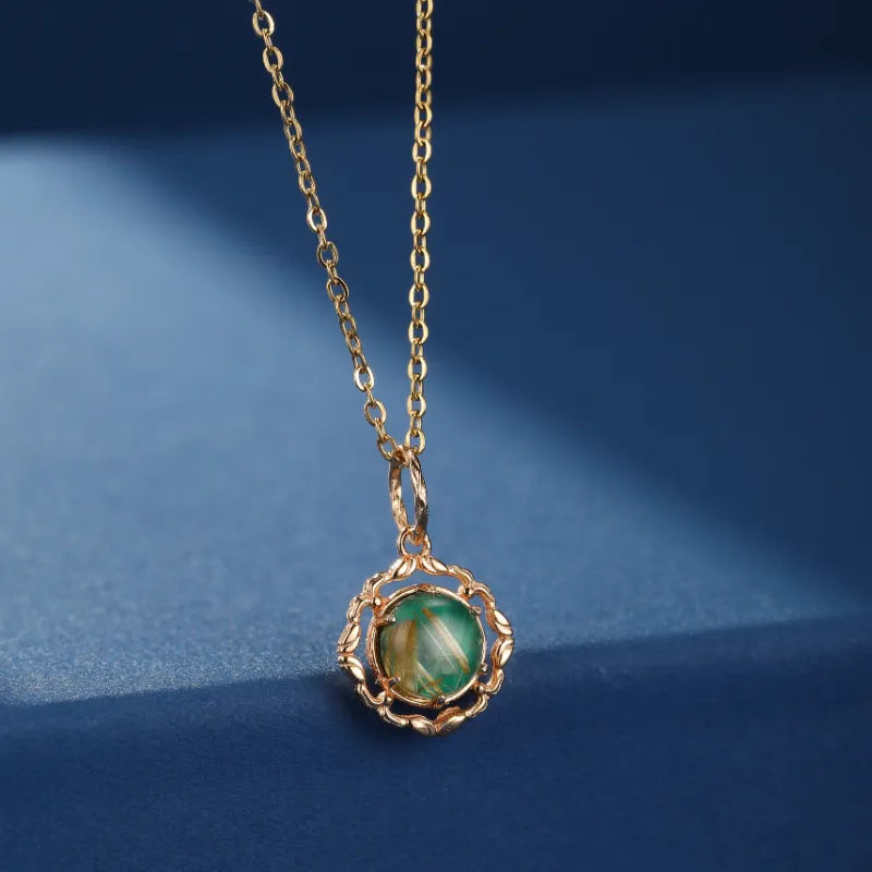 Collana Malachite e Quarzo Rutile ''Sogno Reale'', Argento Placcato Oro