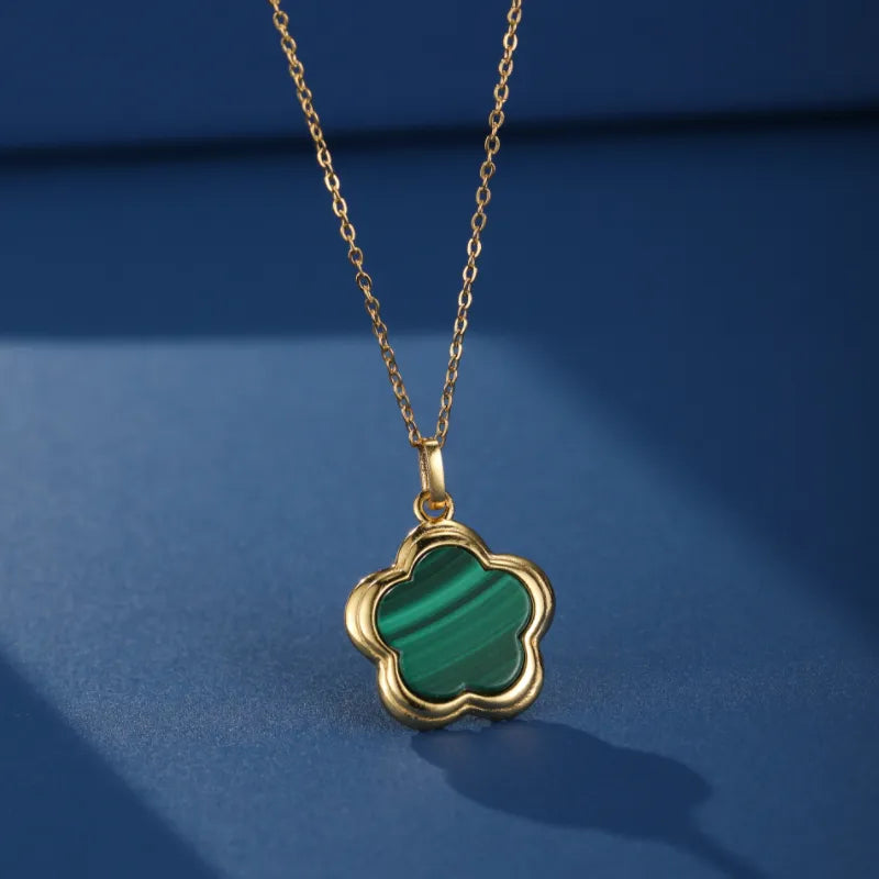 Collana Malachite "Fiore di Grazia" Argento Placcato Oro