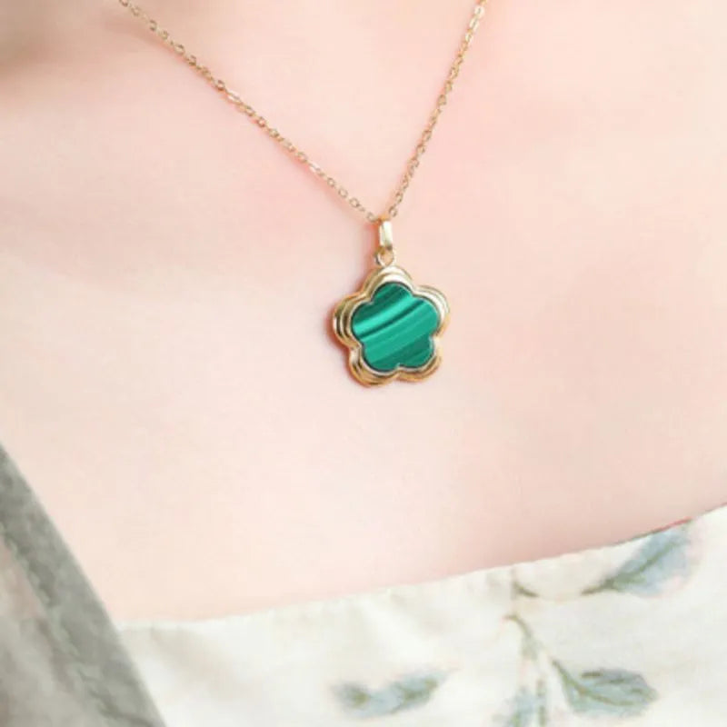 Collier Malachite "Fleur de Grâce" Argent Plaqué Or