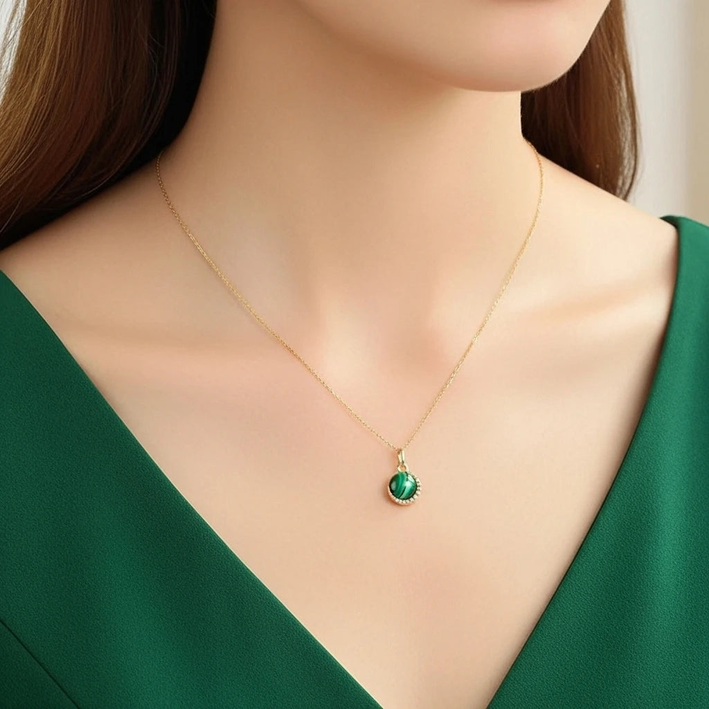 Collier Malachite "Halo Éclatant" Argent Doré Or