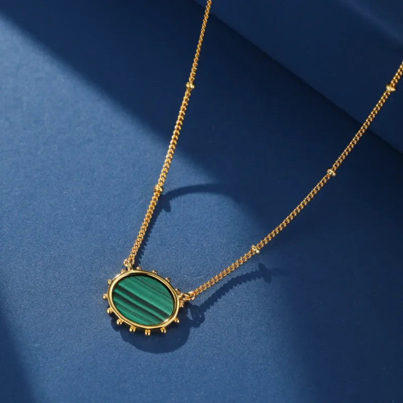 Malachite and Lapis Lazuli Necklace "Charming Sphere" Silver Plated Gold