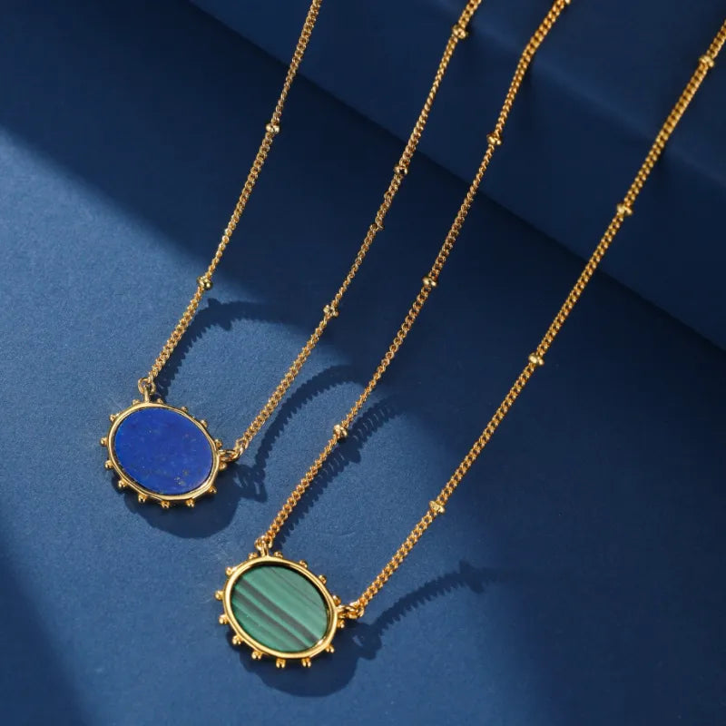 Collier Malachite et Lapis Lazuli "Sphère Charmant" Argent Plaqué Or