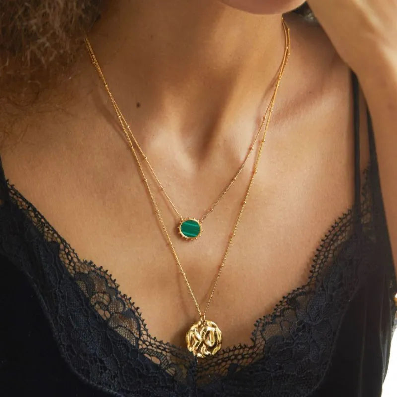 Malachite and Lapis Lazuli Necklace "Charming Sphere" Silver Plated Gold