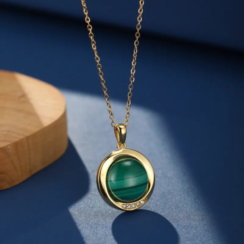 Collana Malachite "Luna Verde" Argento Placcato Oro