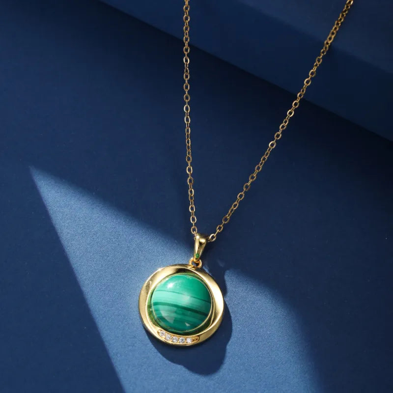 Malachite Necklace "Green Moon" Silver Plated Gold