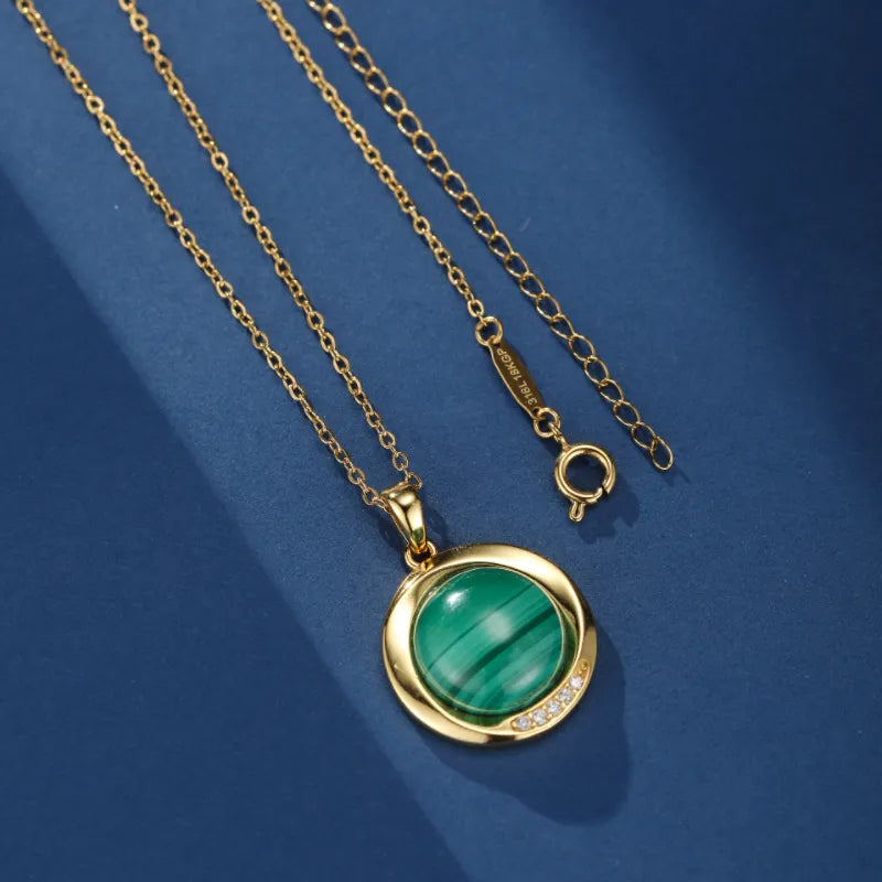 Malachite Necklace "Green Moon" Silver Plated Gold