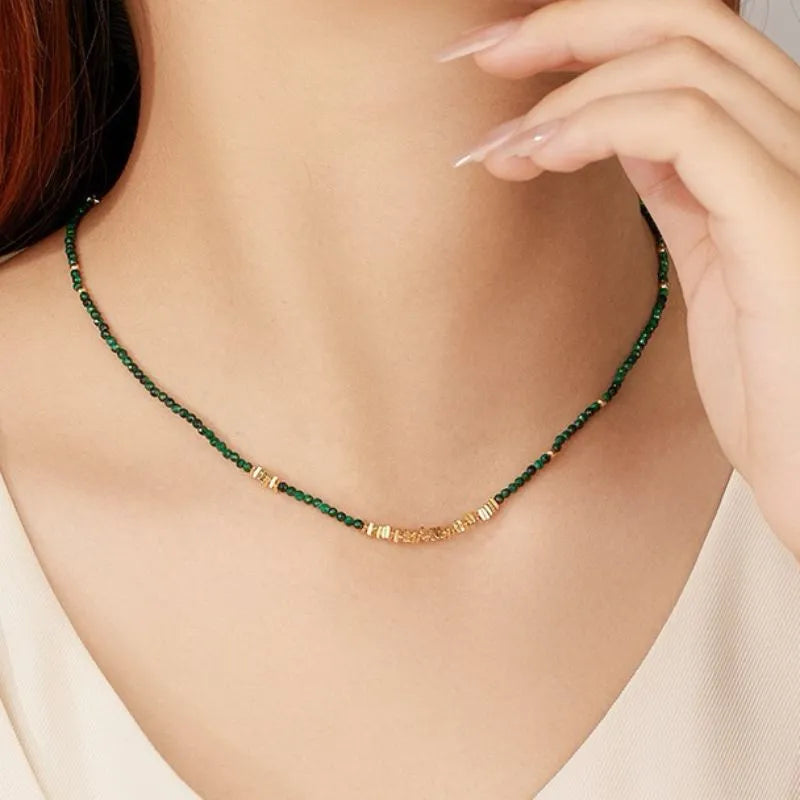 Malachite Necklace "Green Mystery" Gold Plated Silver