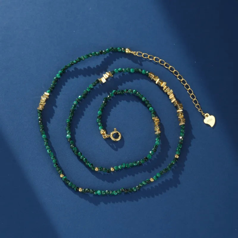 Malachite Necklace "Green Mystery" Gold Plated Silver