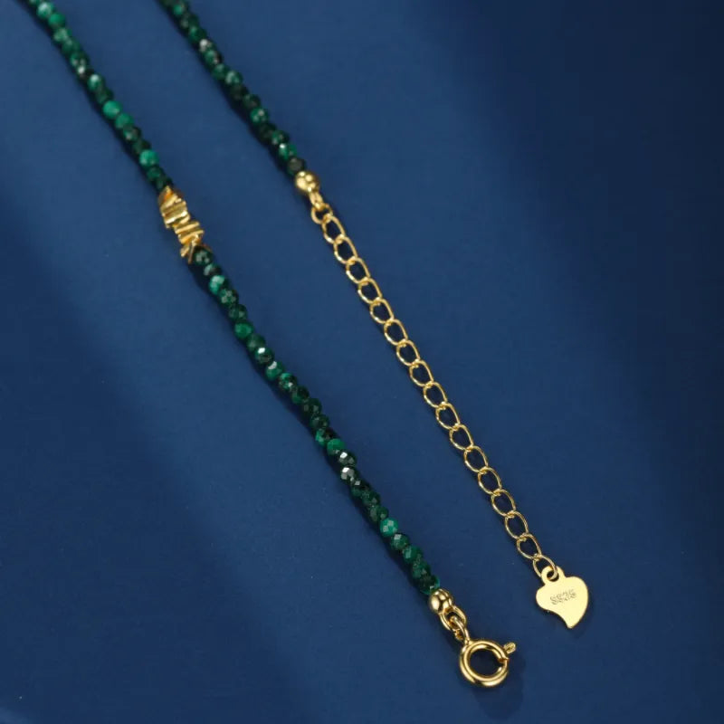 Malachite Necklace "Green Mystery" Gold Plated Silver