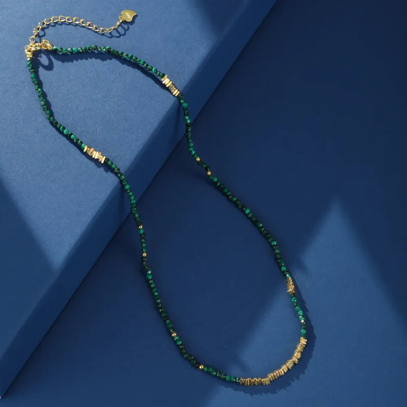 Malachite Necklace "Green Mystery" Gold Plated Silver