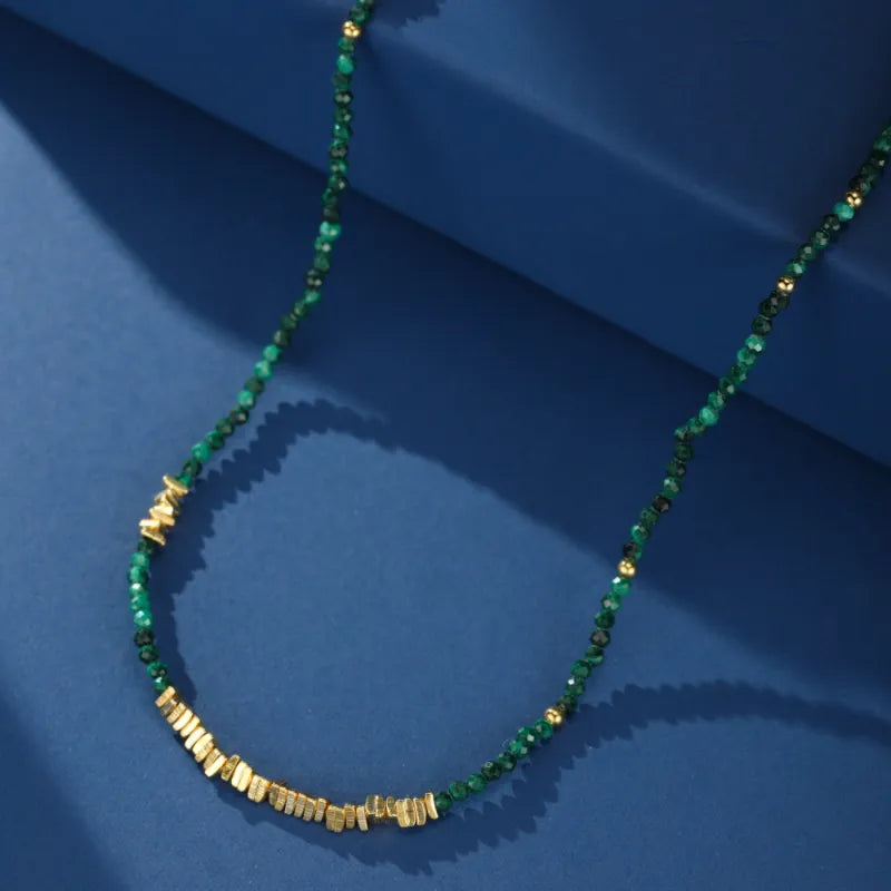 Malachite Necklace "Green Mystery" Gold Plated Silver