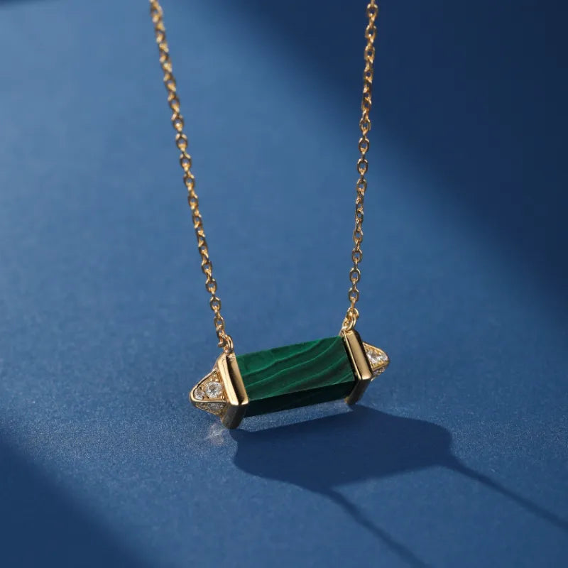 Collana Malachite "Serenità Elegante" Argento Placcato Oro