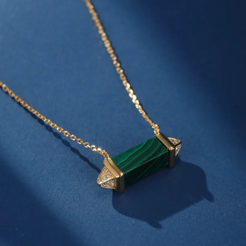 Collier Malachite "Sérénité Elégante" Argent Plaqué Or