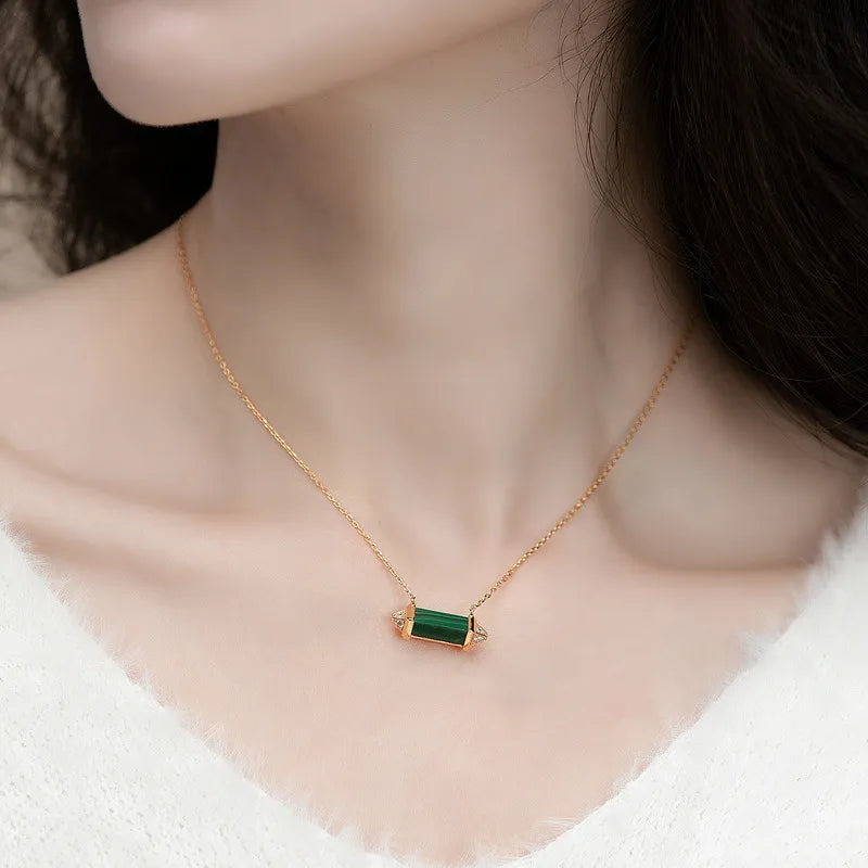 Collier Malachite "Sérénité Elégante" Argent Plaqué Or