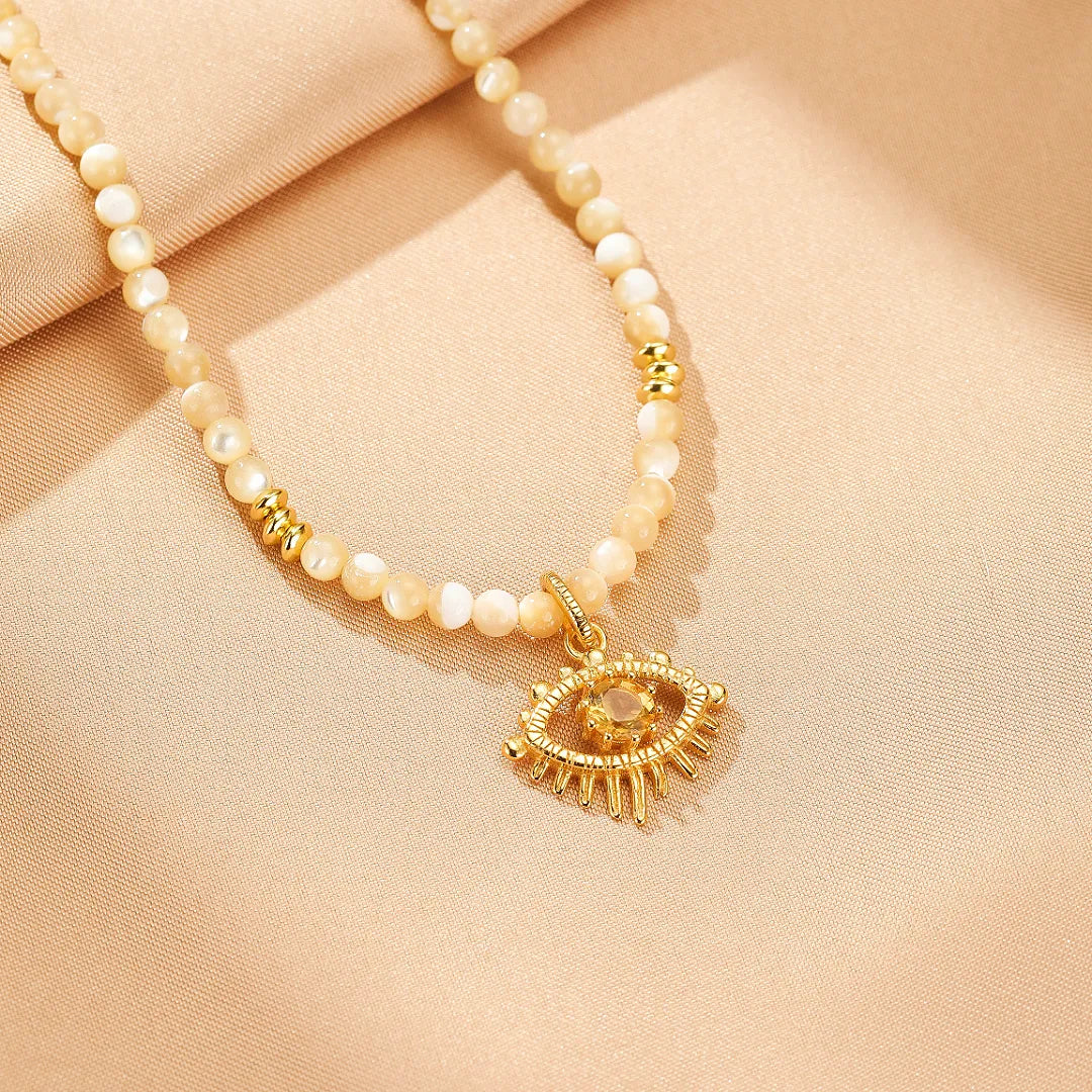Collier Mauvais Œil Citrine "Regard Protecteur" Argent Doré Or