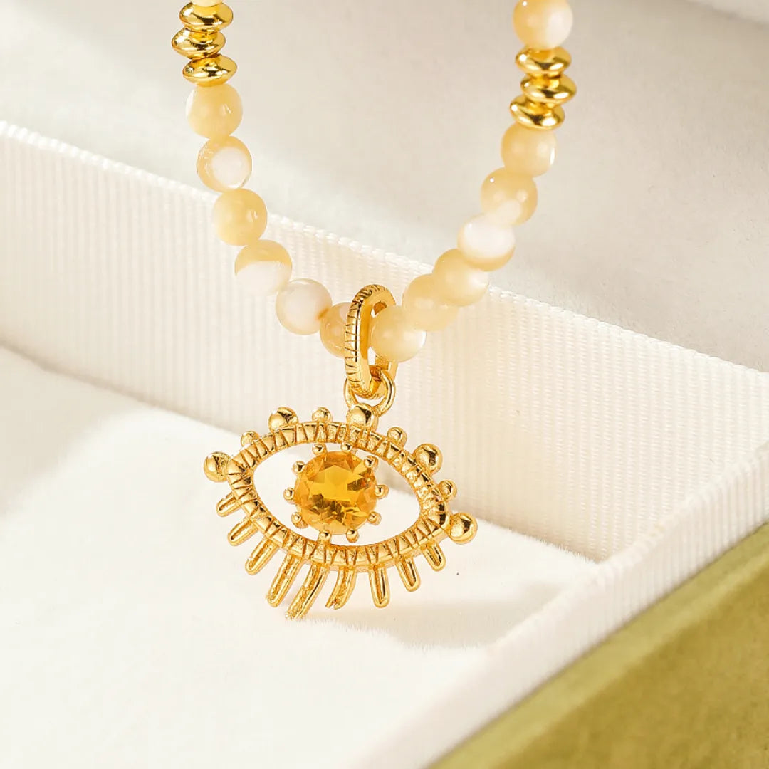 Collier Mauvais Œil Citrine "Regard Protecteur" Argent Doré Or