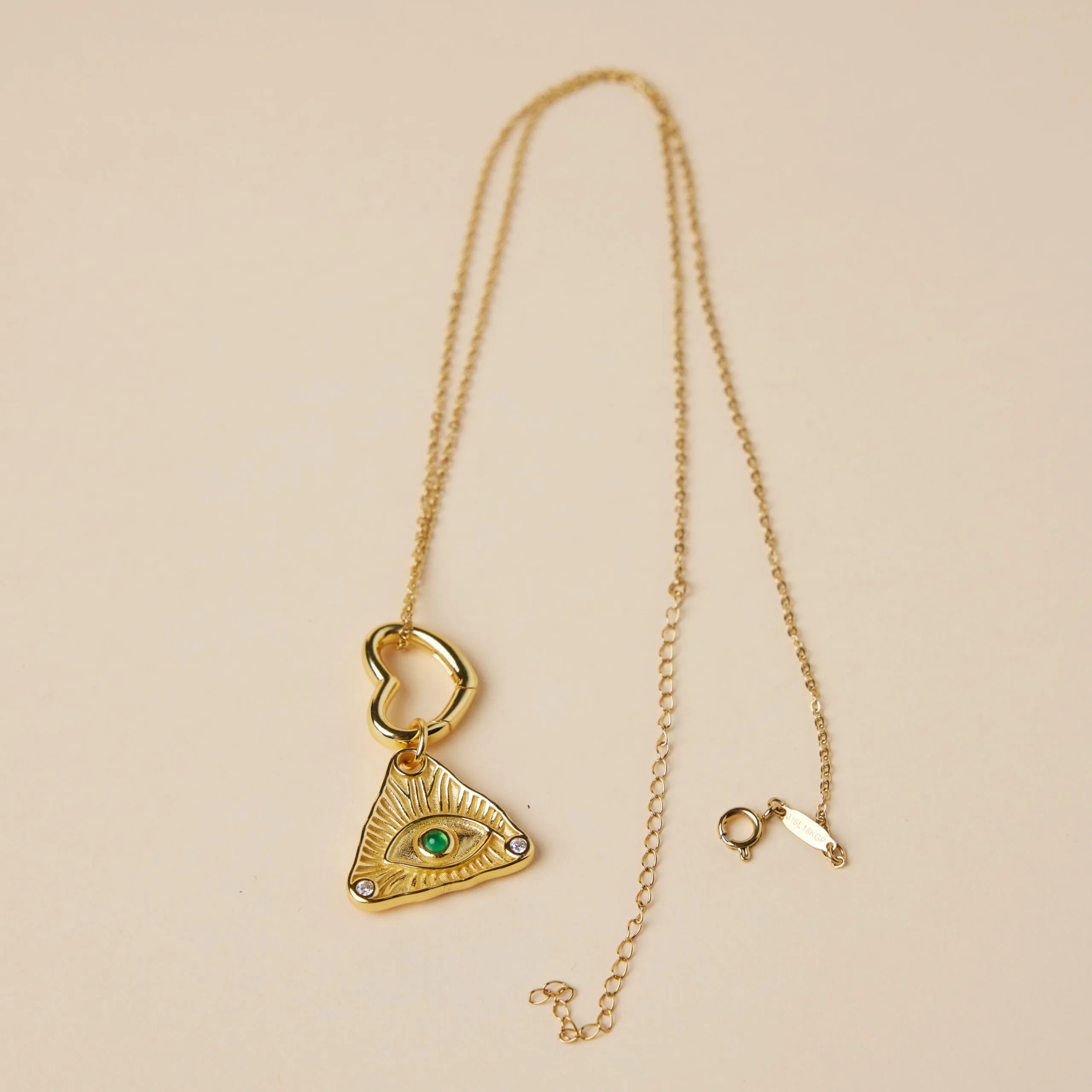 Evil Eye Agate "Golden Watch" Gold Plated Silver Necklace