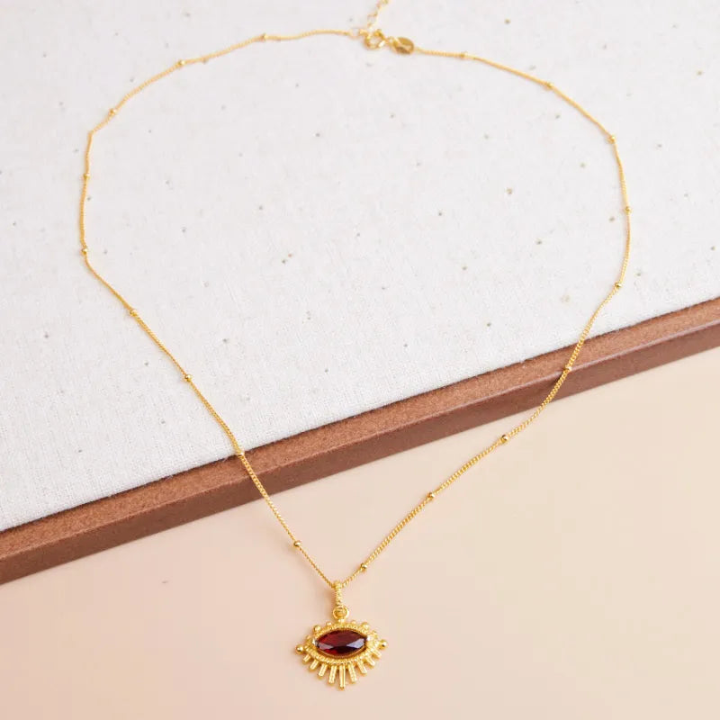 "Aura Charmante" Gold-Plated Silver Garnet Topaz Evil Eye Necklace