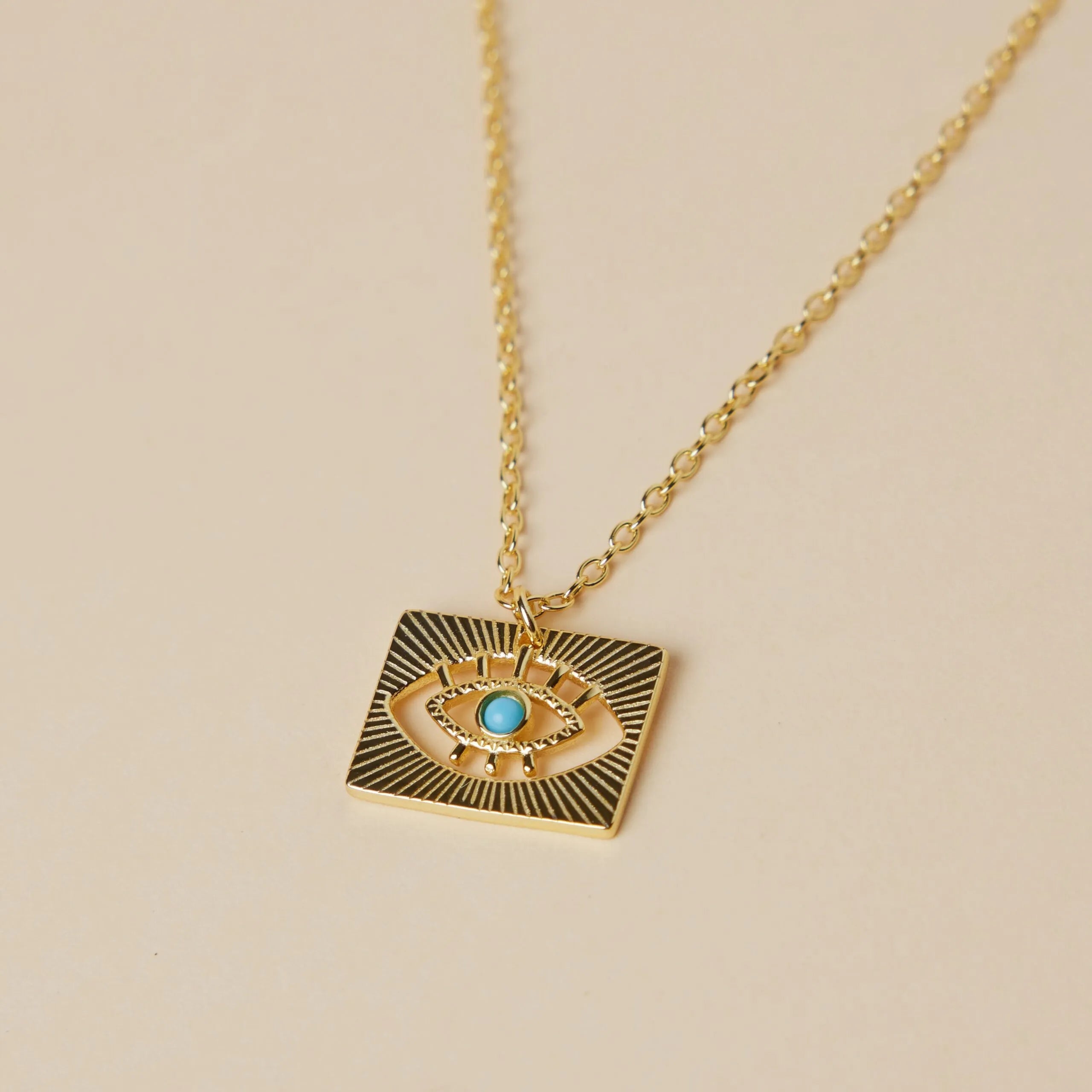 Evil Eye "Protective Square" Gold Plated Silver Necklace