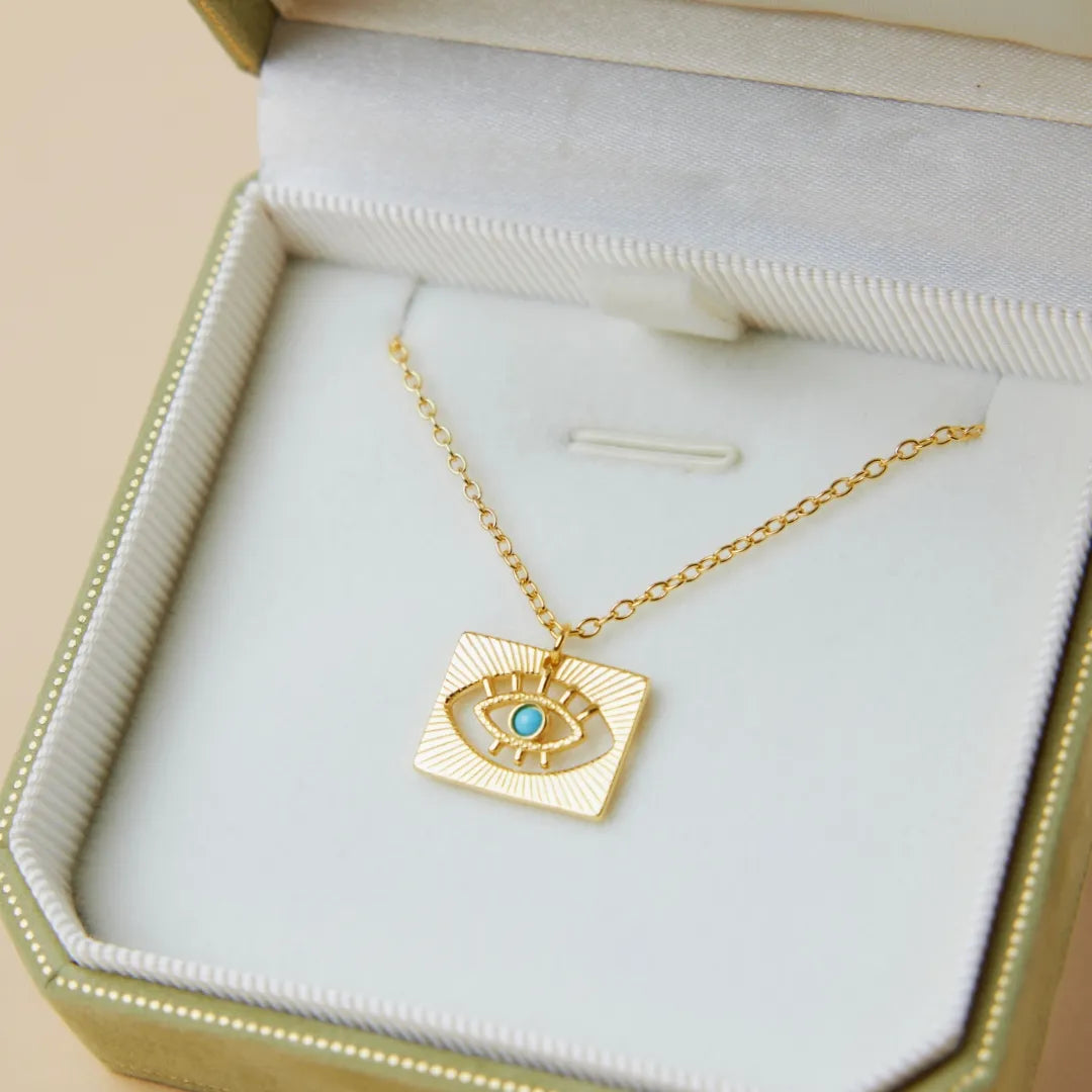 Evil Eye "Protective Square" Gold Plated Silver Necklace