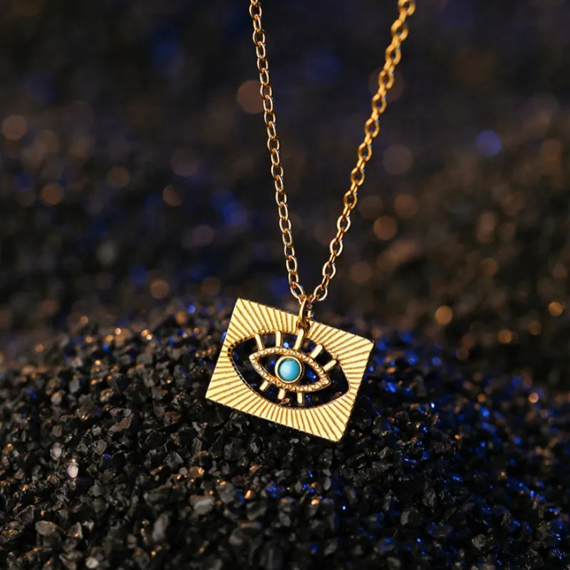 Evil Eye "Protective Square" Gold Plated Silver Necklace