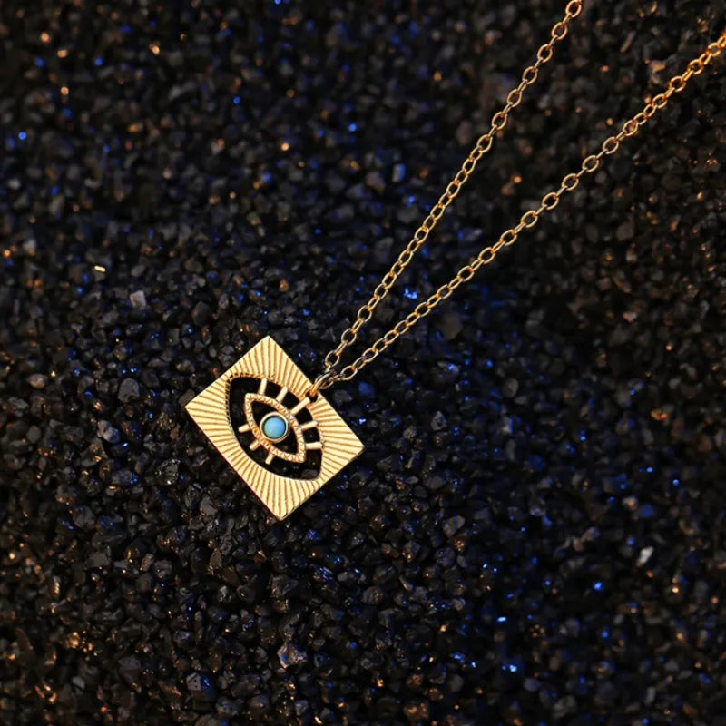 Evil Eye "Protective Square" Gold Plated Silver Necklace