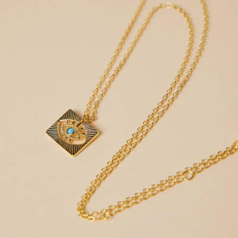 Evil Eye "Protective Square" Gold Plated Silver Necklace