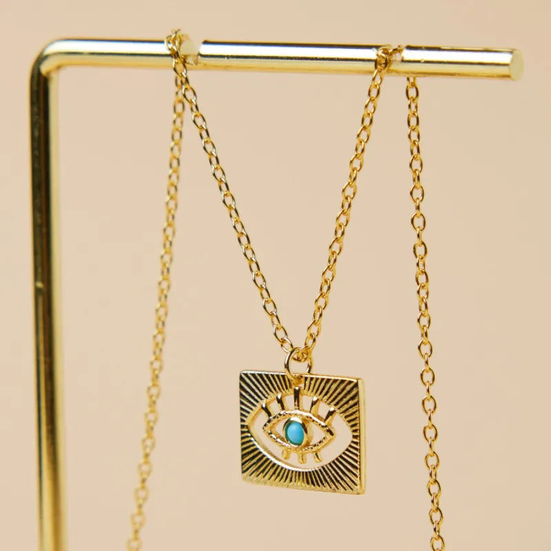 Evil Eye "Protective Square" Gold Plated Silver Necklace