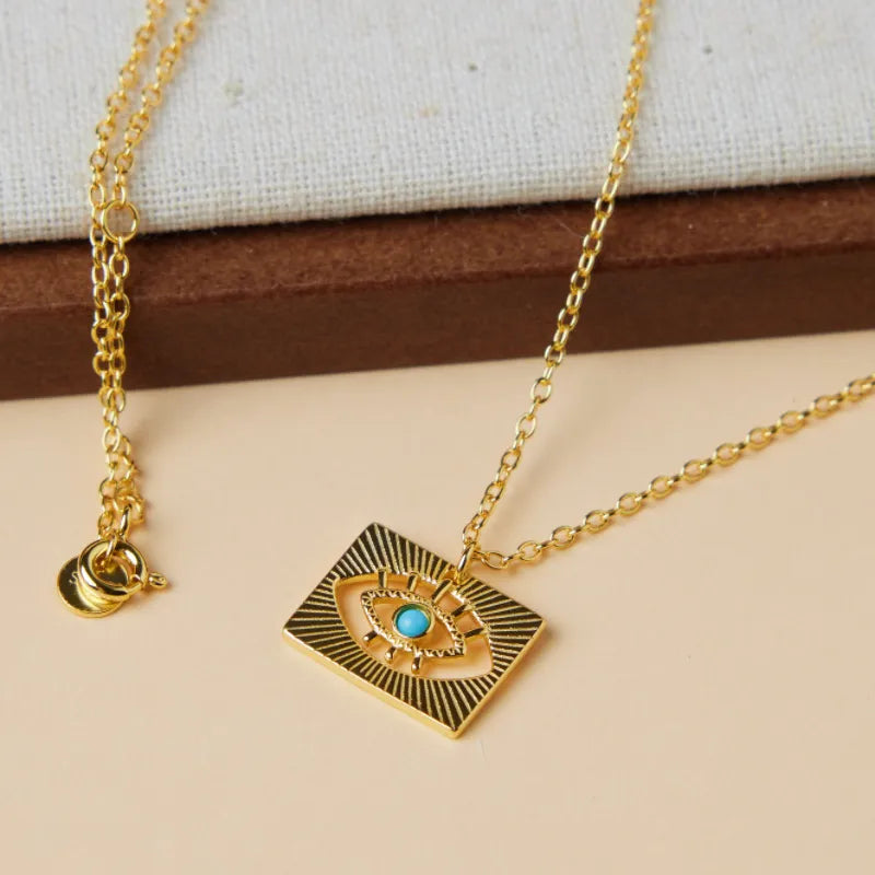 Evil Eye "Protective Square" Gold Plated Silver Necklace