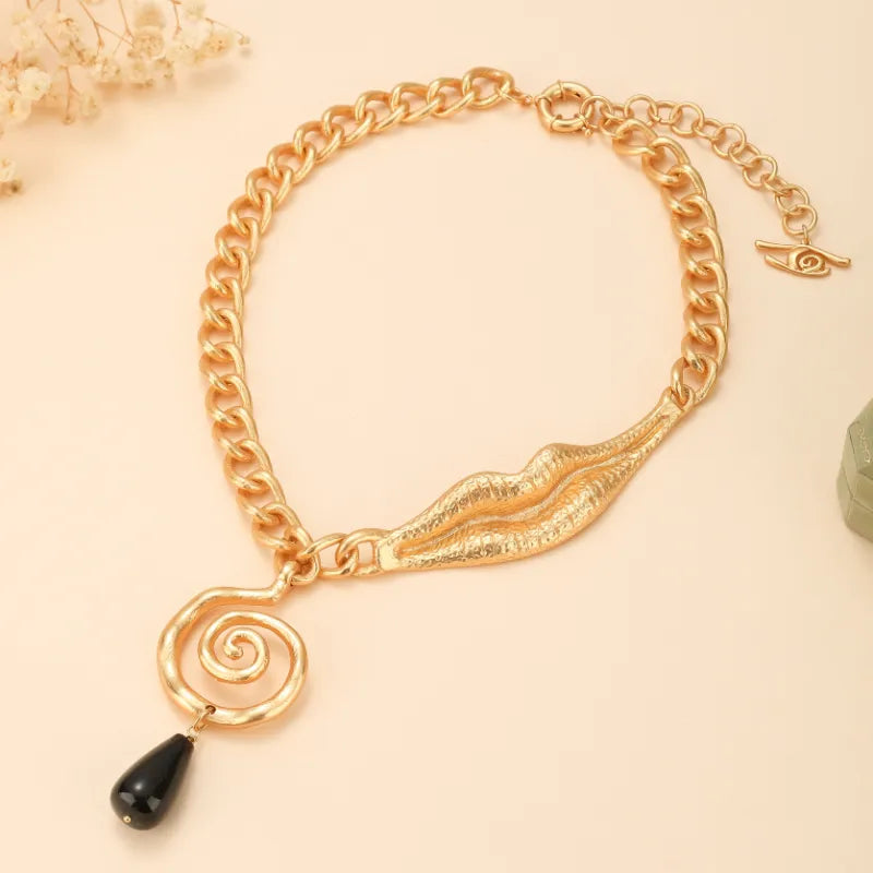 Collier Obsidienne "Spirale Éternelle" Doré Or